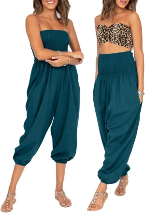 likemary Harem Pants Women Jumpsuits  Romper Pulls Down into Boho Cotton Pants  Petite Capri 2-in-1 Jumper with Pockets
