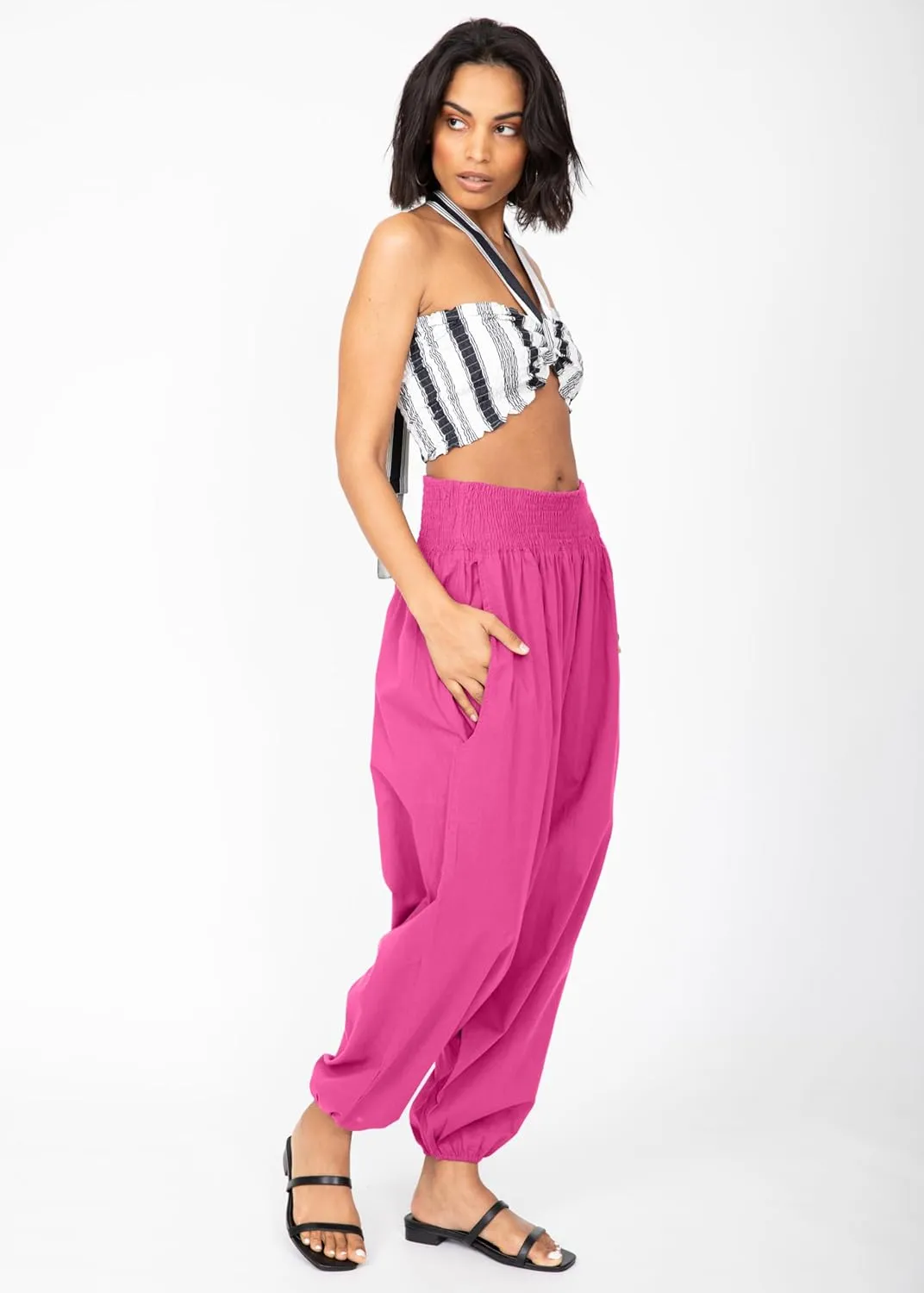likemary Harem Pants Women Jumpsuits  Romper Pulls Down into Boho Cotton Pants  Petite Capri 2-in-1 Jumper with Pockets
