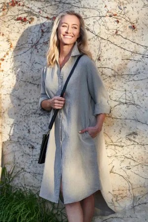 Linen Shirt Dress - Natural - SM