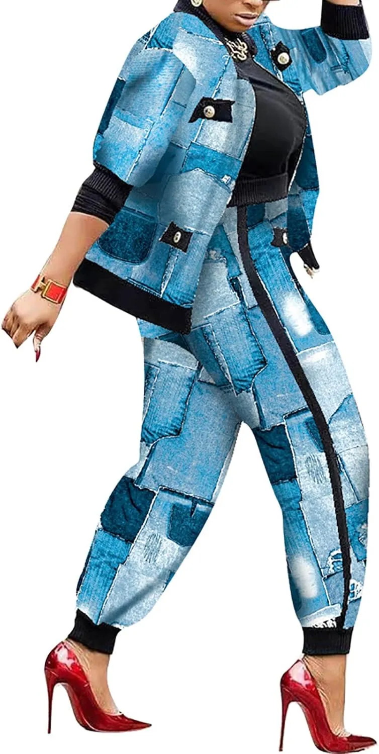 LKOUS 2 Piece Work Suits for Women's Houndstooth Print Buttons Open Front Long Sleeve Coat   Long Pants Casual Clothes