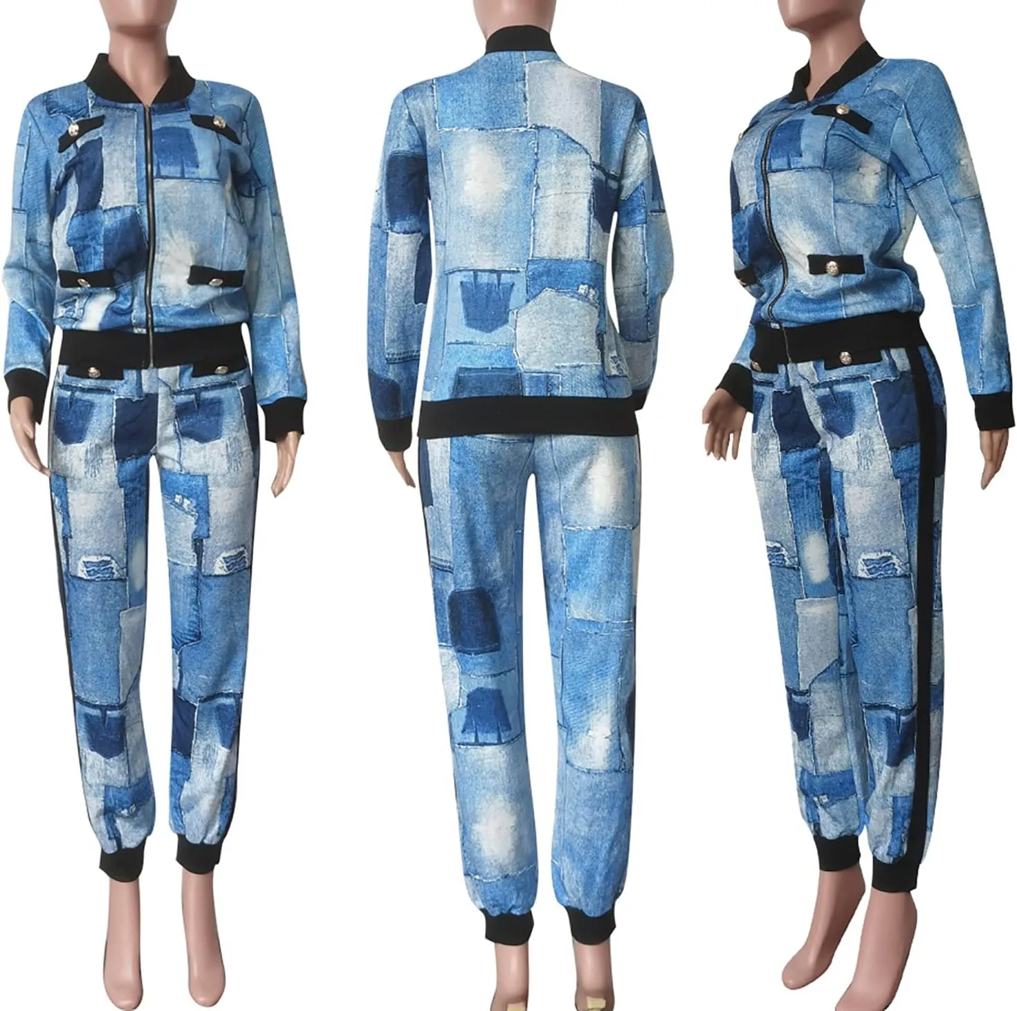 LKOUS 2 Piece Work Suits for Women's Houndstooth Print Buttons Open Front Long Sleeve Coat   Long Pants Casual Clothes