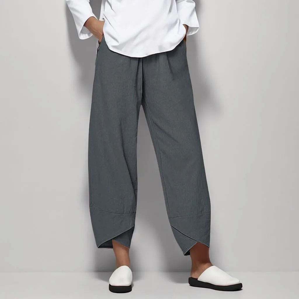 Loose Women Straight Summer Pants High Casual Waist Long Solid Cotton Pants Womens High Waist White