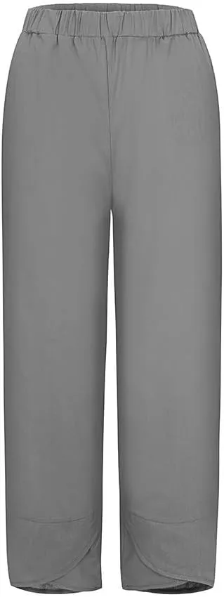 Loose Women Straight Summer Pants High Casual Waist Long Solid Cotton Pants Womens High Waist White