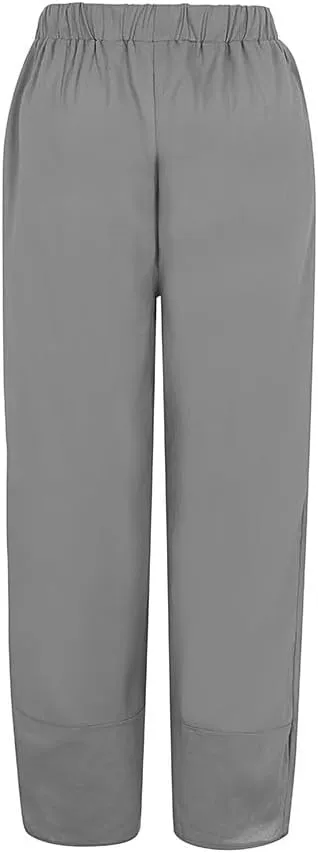 Loose Women Straight Summer Pants High Casual Waist Long Solid Cotton Pants Womens High Waist White