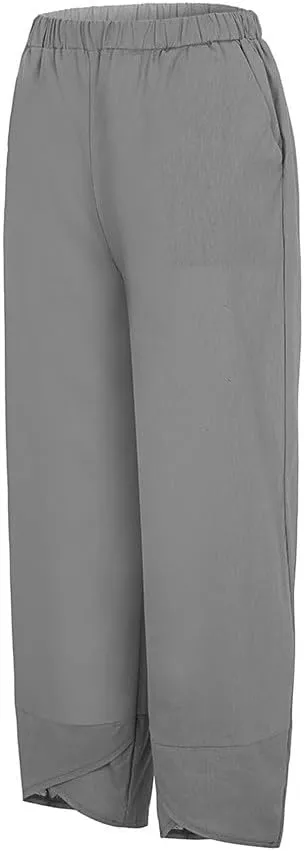 Loose Women Straight Summer Pants High Casual Waist Long Solid Cotton Pants Womens High Waist White