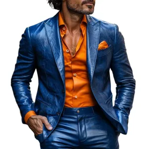 Men's Classic Casual Slim Fit Textured Leather Blazer 36646425K