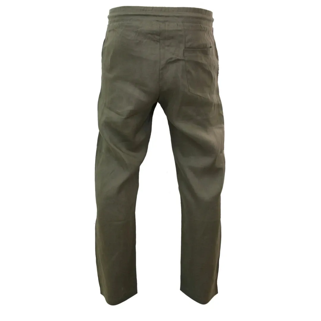 Men's Pure Linen Trousers Elasticated Waist Summer Beach Holiday Slacks