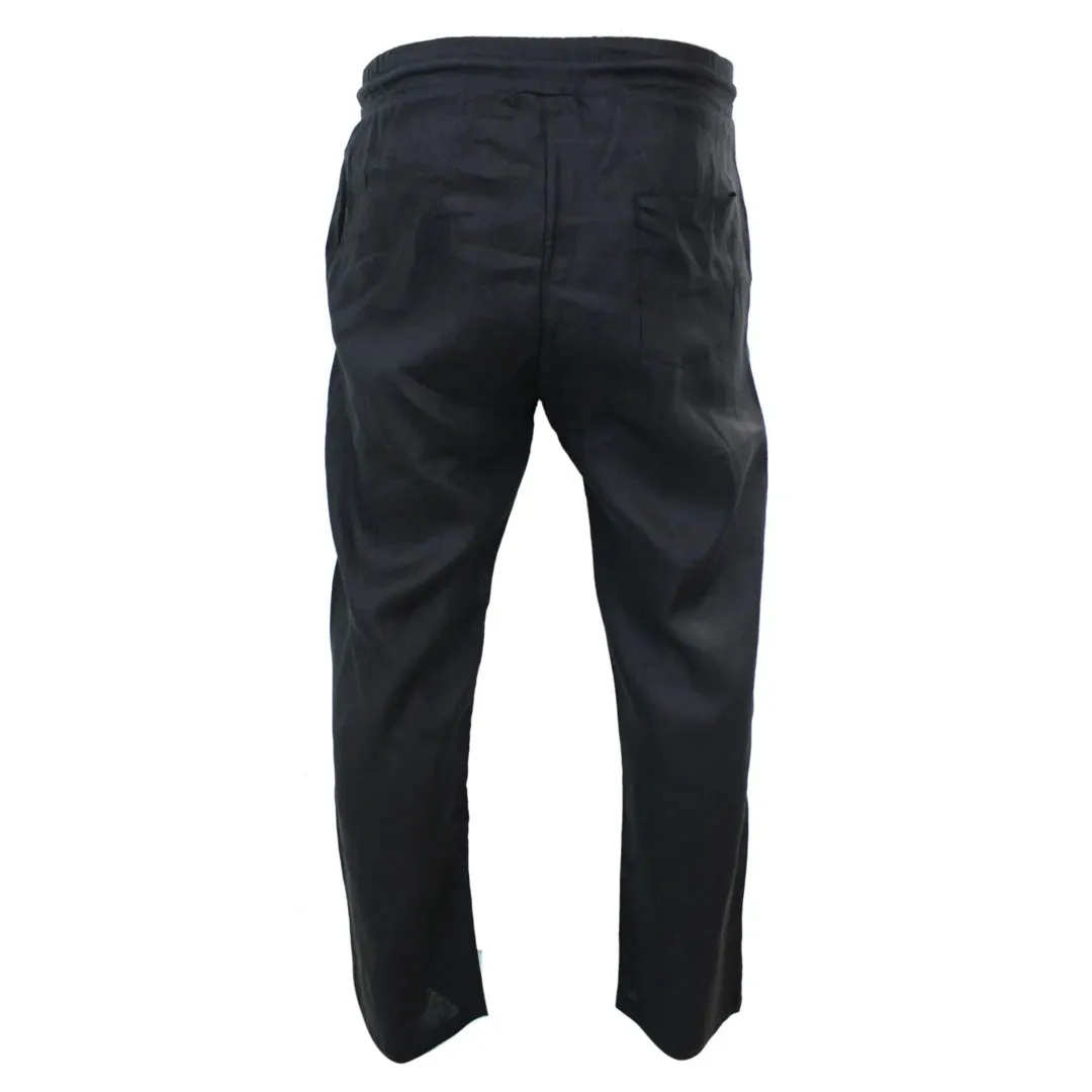 Men's Pure Linen Trousers Elasticated Waist Summer Beach Holiday Slacks