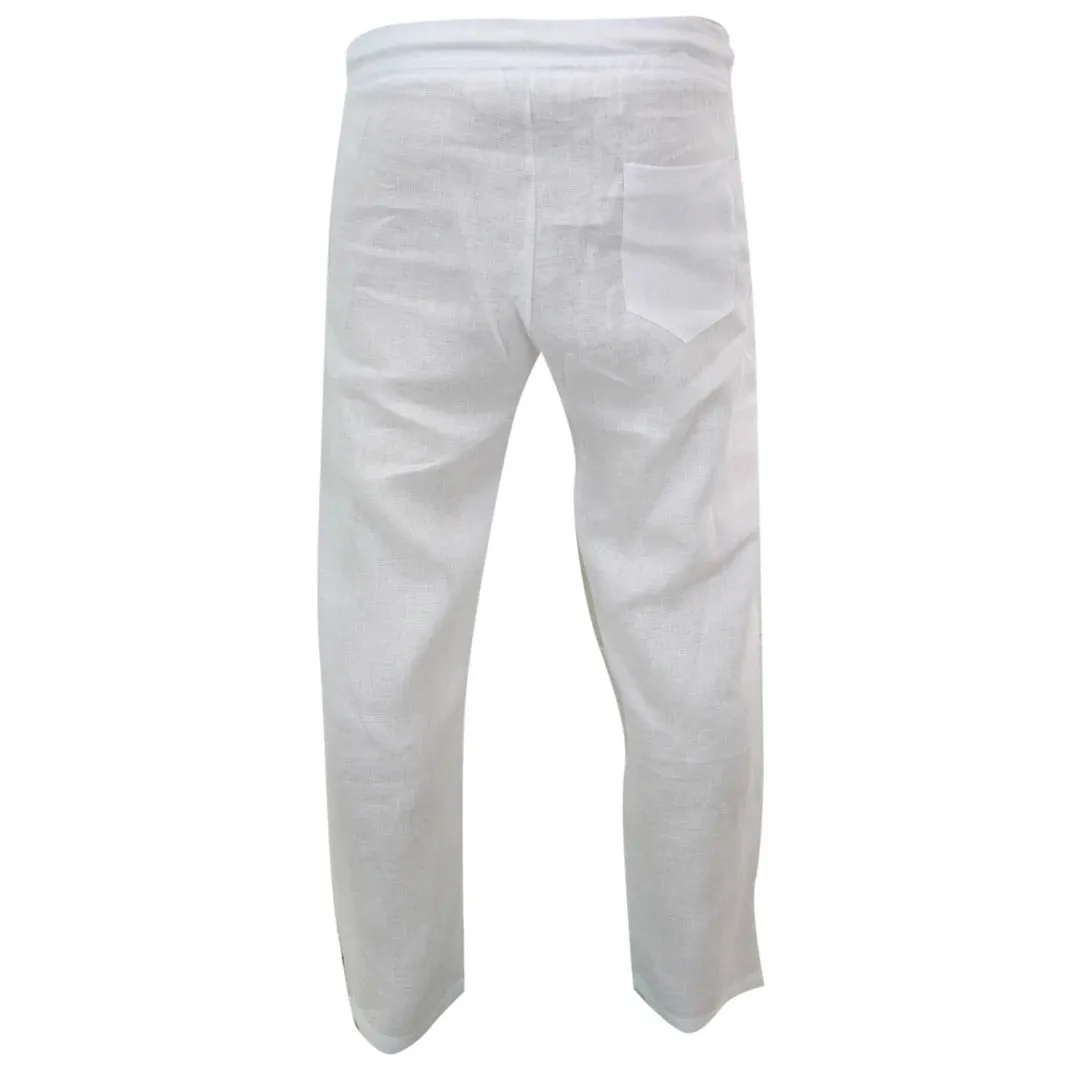 Men's Pure Linen Trousers Elasticated Waist Summer Beach Holiday Slacks