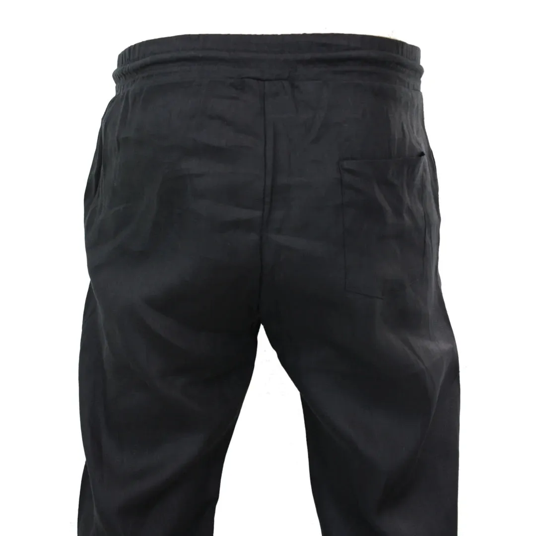 Men's Pure Linen Trousers Elasticated Waist Summer Beach Holiday Slacks