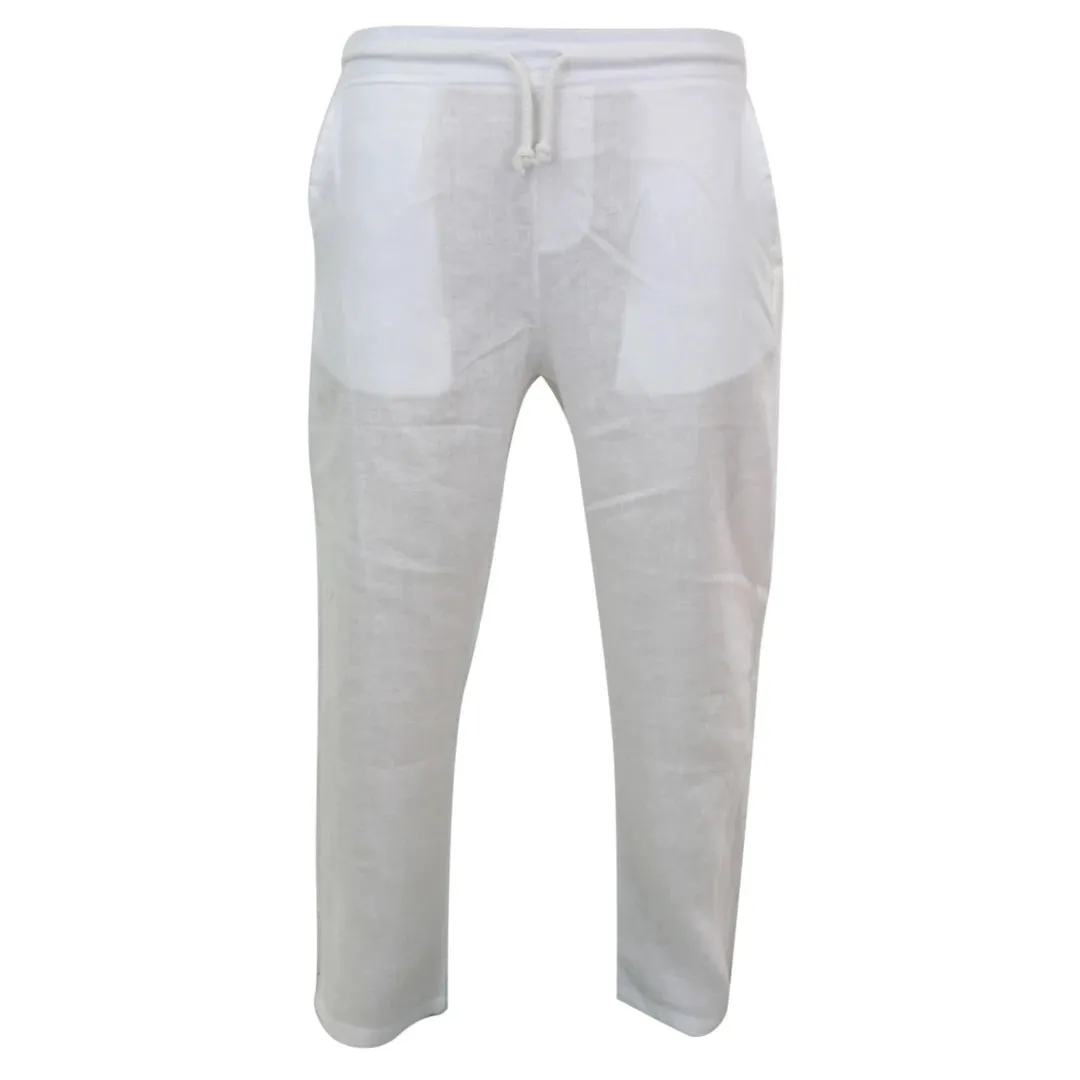 Men's Pure Linen Trousers Elasticated Waist Summer Beach Holiday Slacks