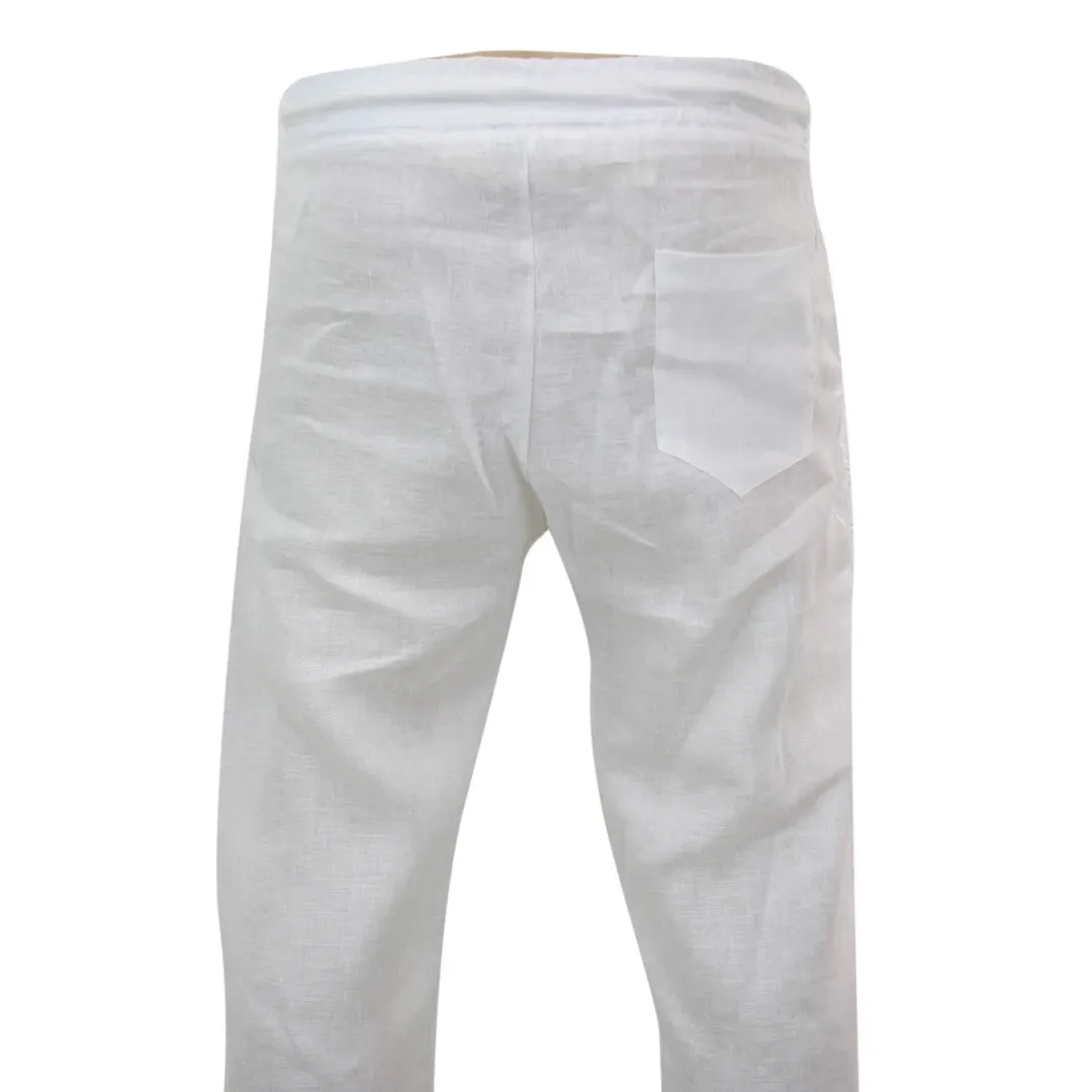 Men's Pure Linen Trousers Elasticated Waist Summer Beach Holiday Slacks
