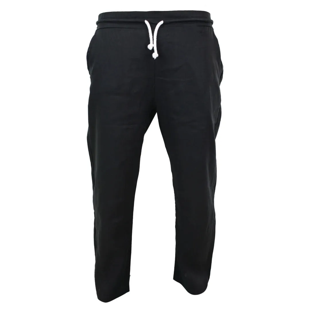 Men's Pure Linen Trousers Elasticated Waist Summer Beach Holiday Slacks