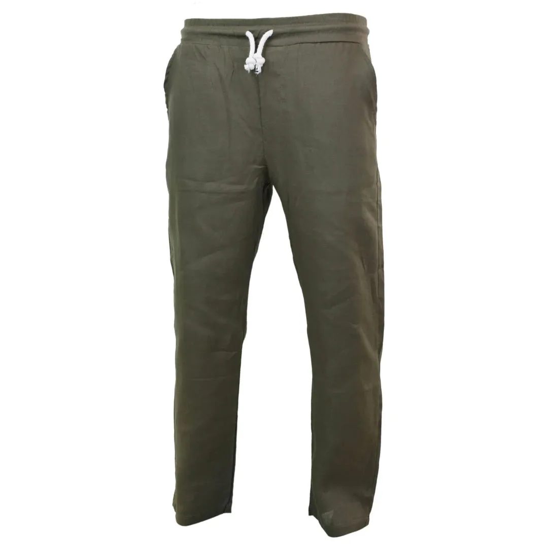 Men's Pure Linen Trousers Elasticated Waist Summer Beach Holiday Slacks