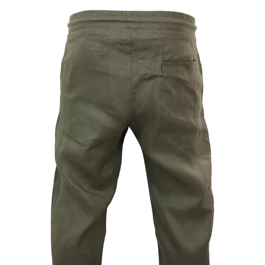 Men's Pure Linen Trousers Elasticated Waist Summer Beach Holiday Slacks