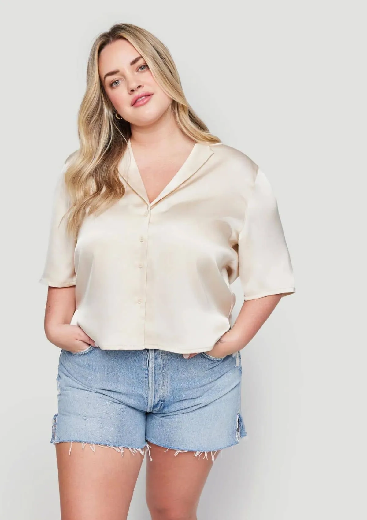 Moxie Button-Down Silk Shirt with Collar - Cream