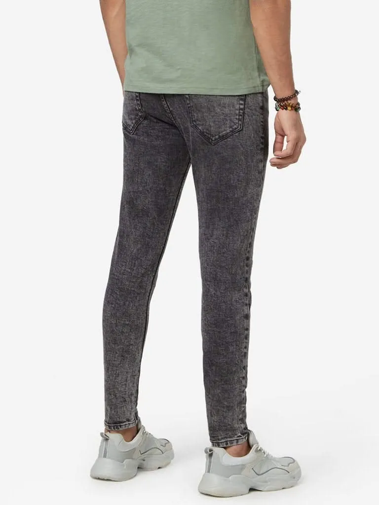 Nuon Charcoal Distressed Carrot-Fit Rodeo Jeans