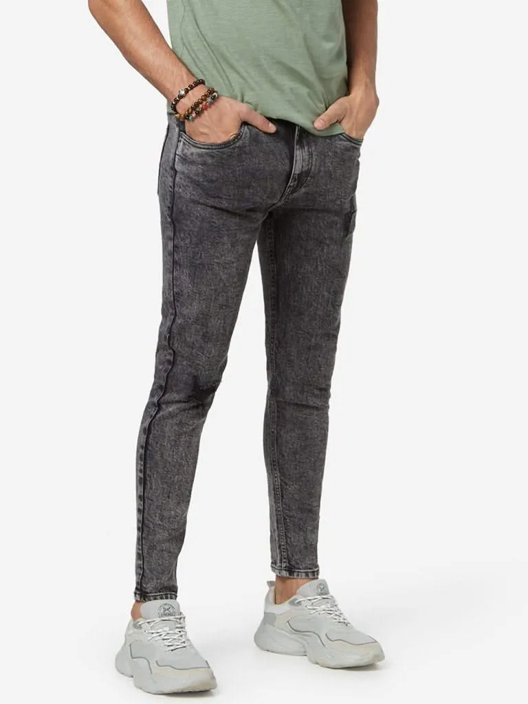 Nuon Charcoal Distressed Carrot-Fit Rodeo Jeans