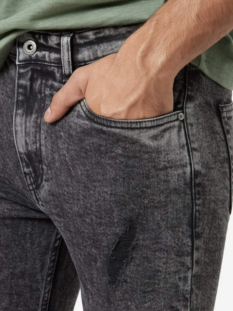 Nuon Charcoal Distressed Carrot-Fit Rodeo Jeans