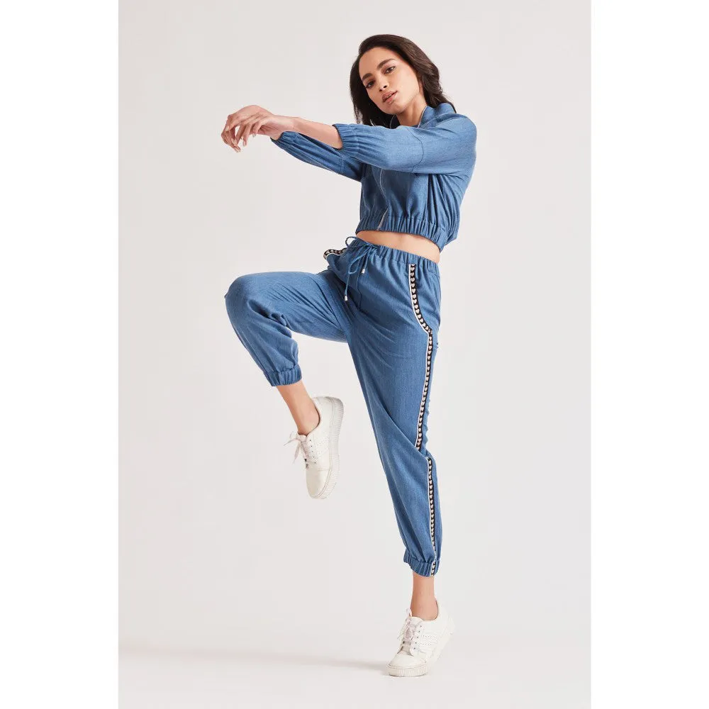 Our Love Love Blue Denim Embroidered Joggers