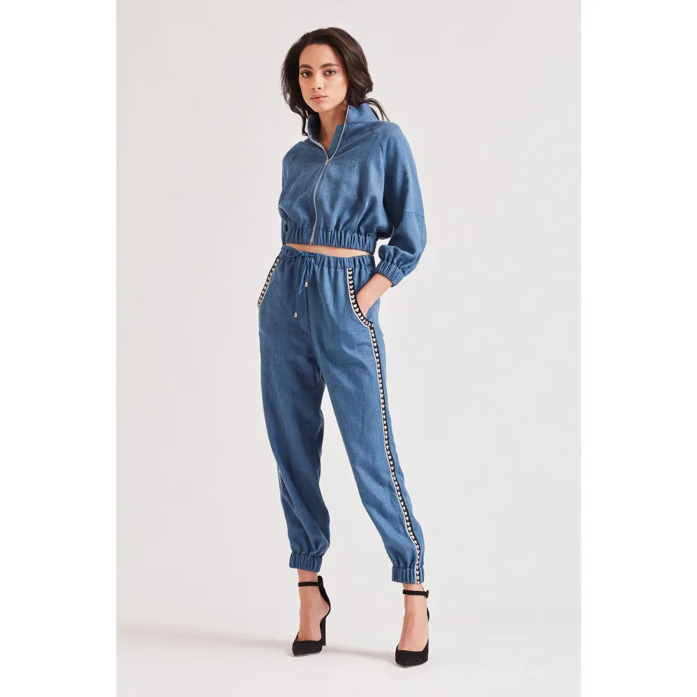 Our Love Love Blue Denim Embroidered Joggers