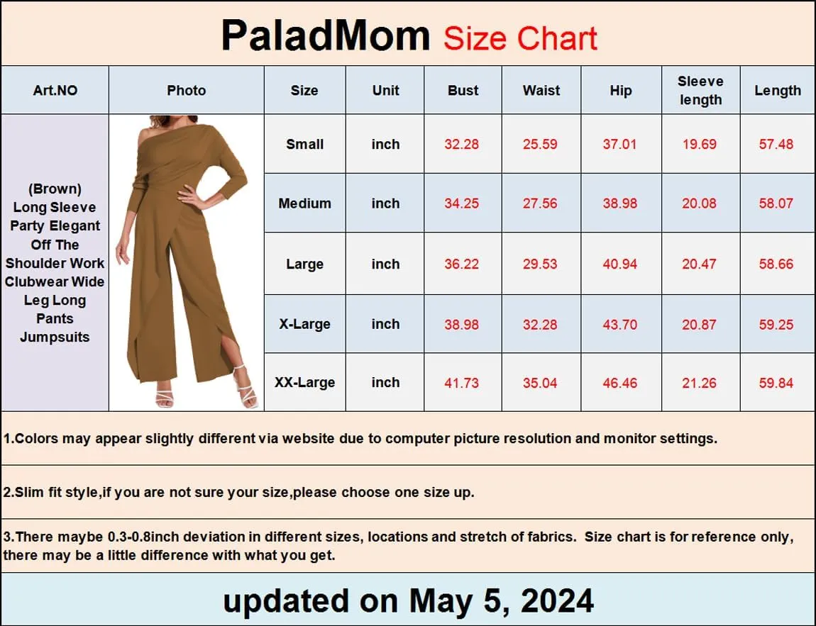 PaladMom Women's Casual Fall Elegant One Shoulder Long Sleeves Dressy for Work Wide Leg Pants Clubwear Party Jumpsuits