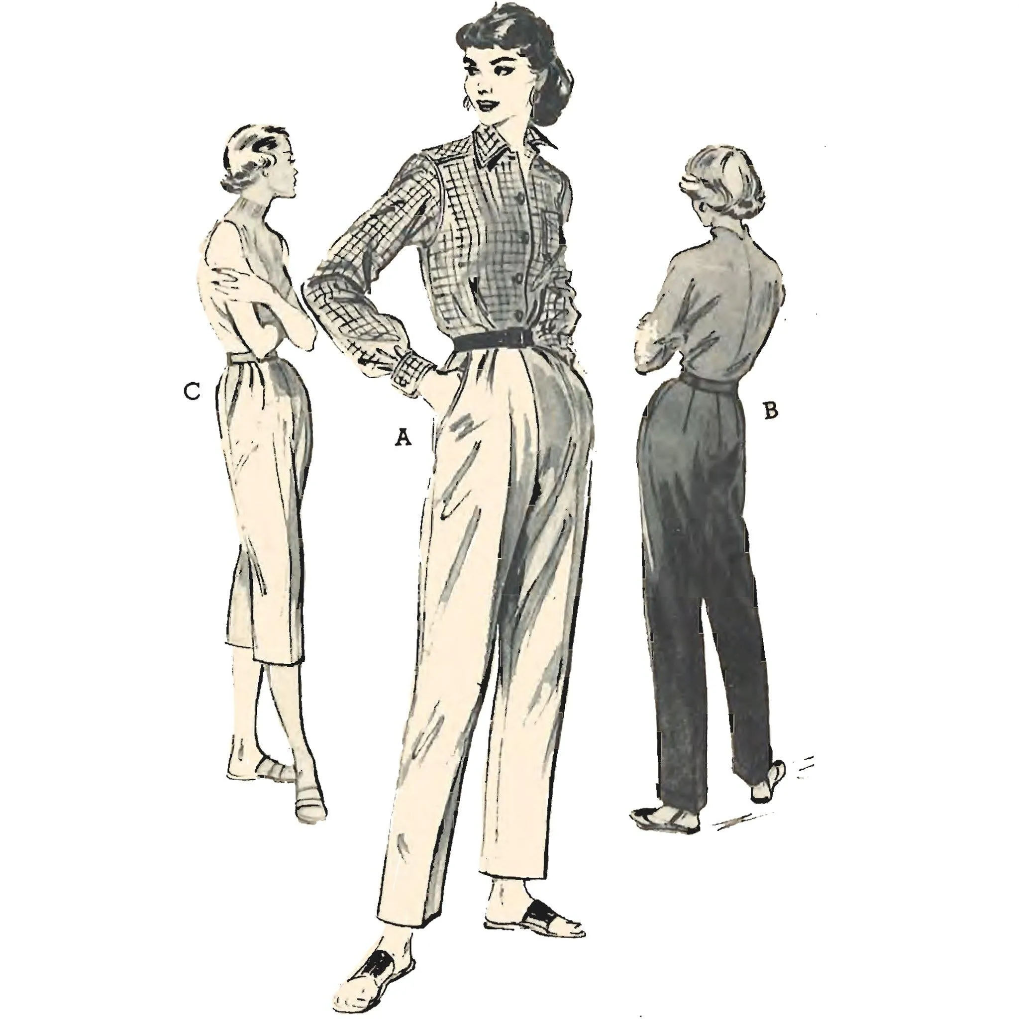 PDF - 1950s Pattern, Women's Slacks, Pants - Multi-sizes - Download
