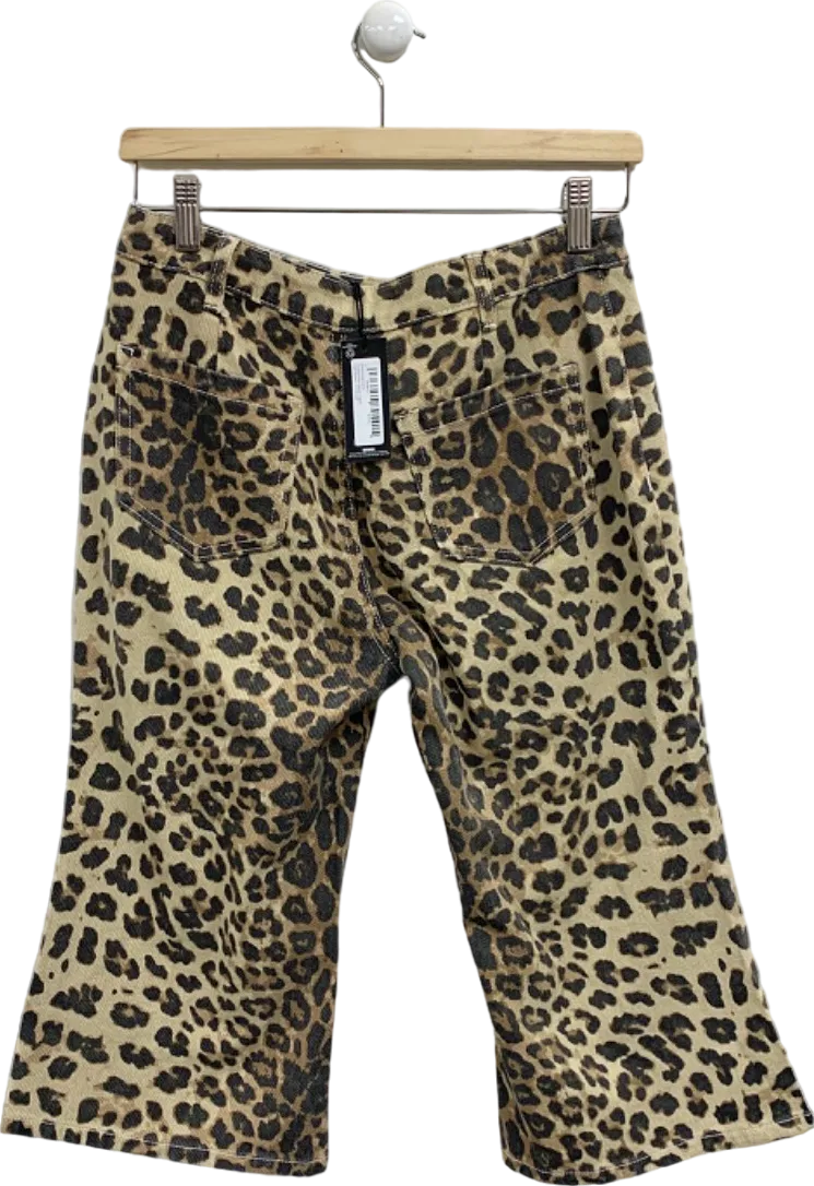Pretty Little Thing Light Brown Leopard Print Denim Capris UK 8