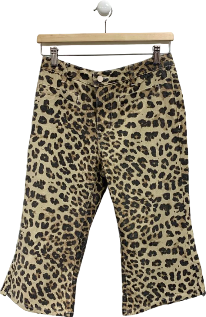 Pretty Little Thing Light Brown Leopard Print Denim Capris UK 8