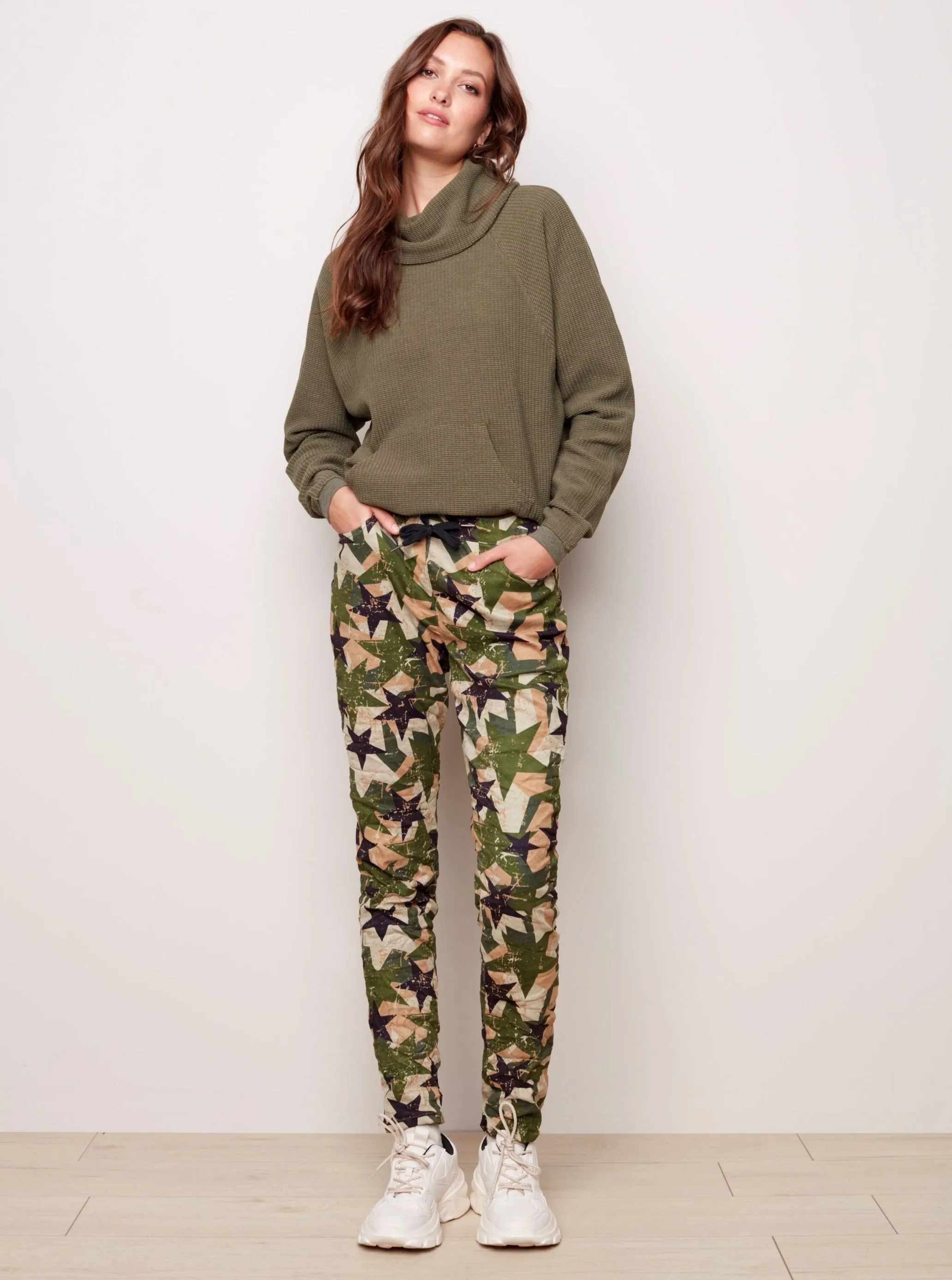 Printed Crinkle Suede Jogger [Moss-C5226R]