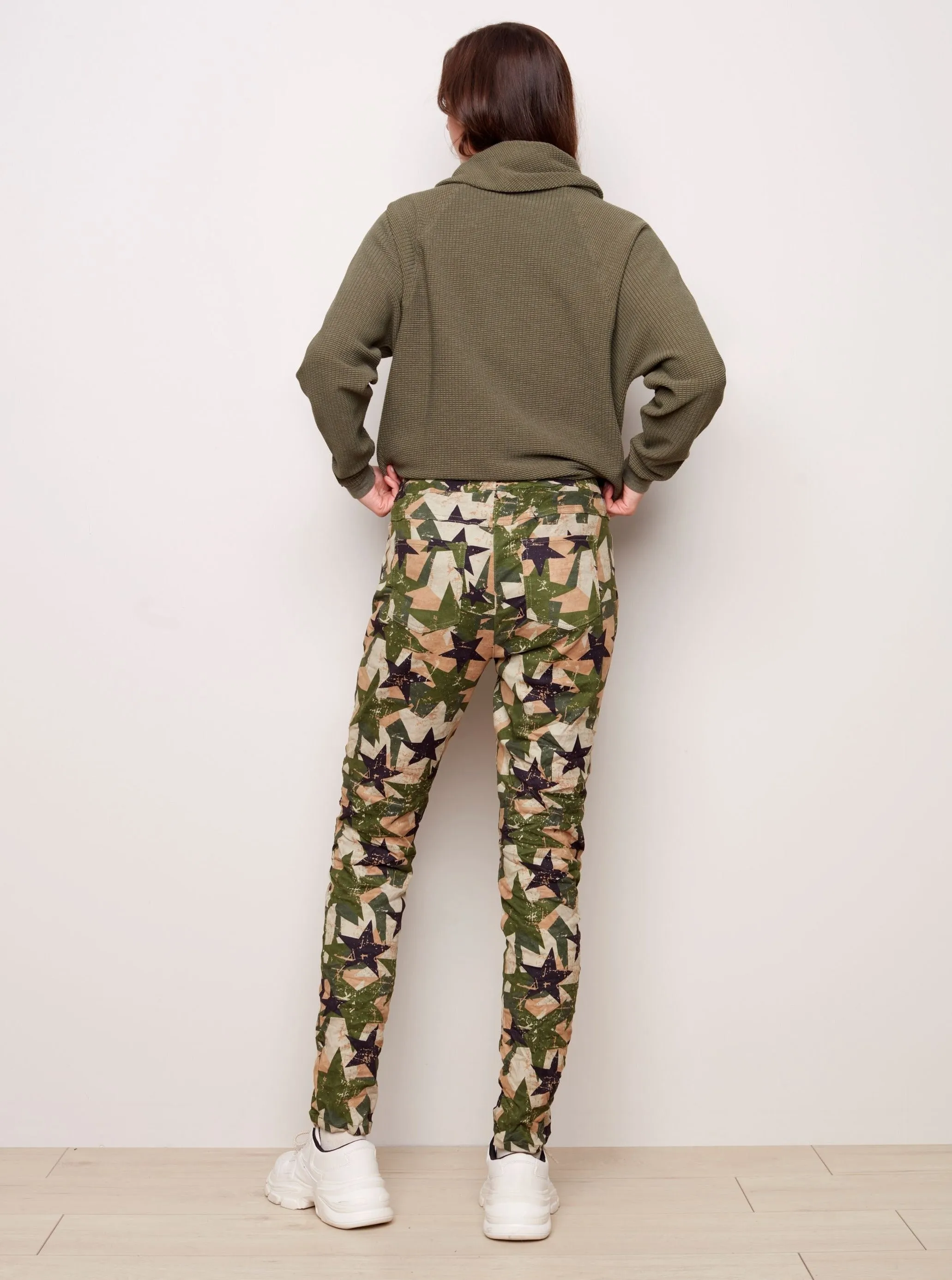 Printed Crinkle Suede Jogger [Moss-C5226R]