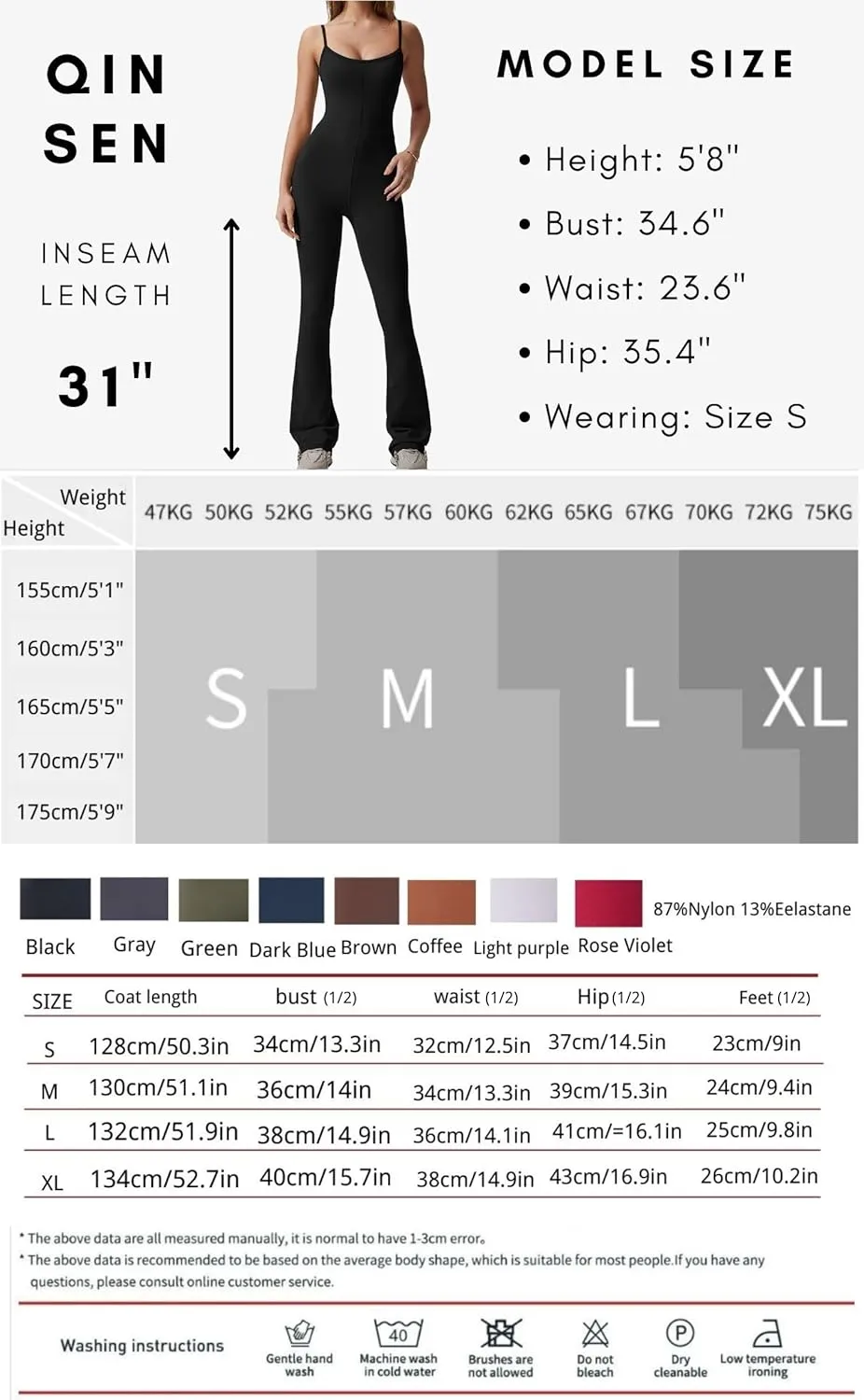 QINSEN Flare Jumpsuits for Women Spaghetti Straps Scoop Neck Bodycon Full Length Casual Unitard Playsuit