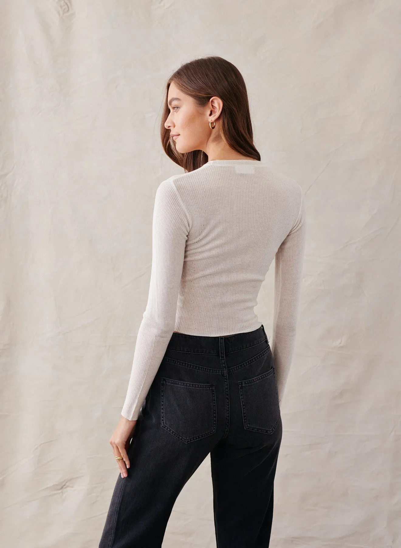 Ribbed Wool Blend Crew Neck Sweater - Winter White