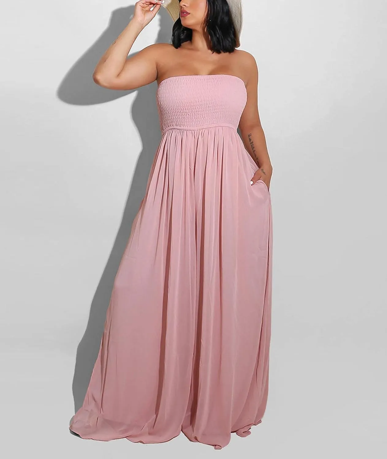 Sexyshine Women's Sexy Off Shoulder Tube Top Rompers High Waist Long Wide Leg Pants Jumpsuits