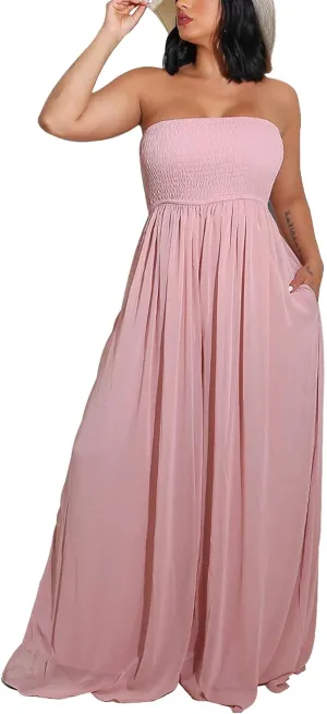 Sexyshine Women's Sexy Off Shoulder Tube Top Rompers High Waist Long Wide Leg Pants Jumpsuits