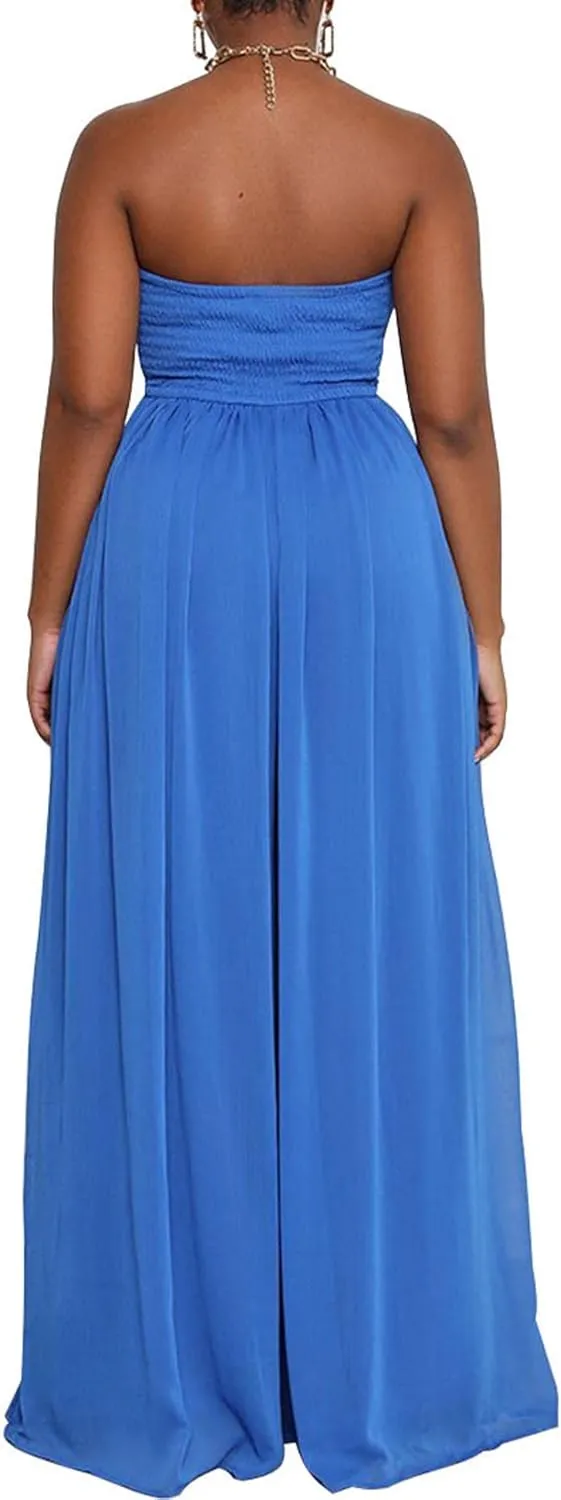 Sexyshine Women's Sexy Off Shoulder Tube Top Rompers High Waist Long Wide Leg Pants Jumpsuits