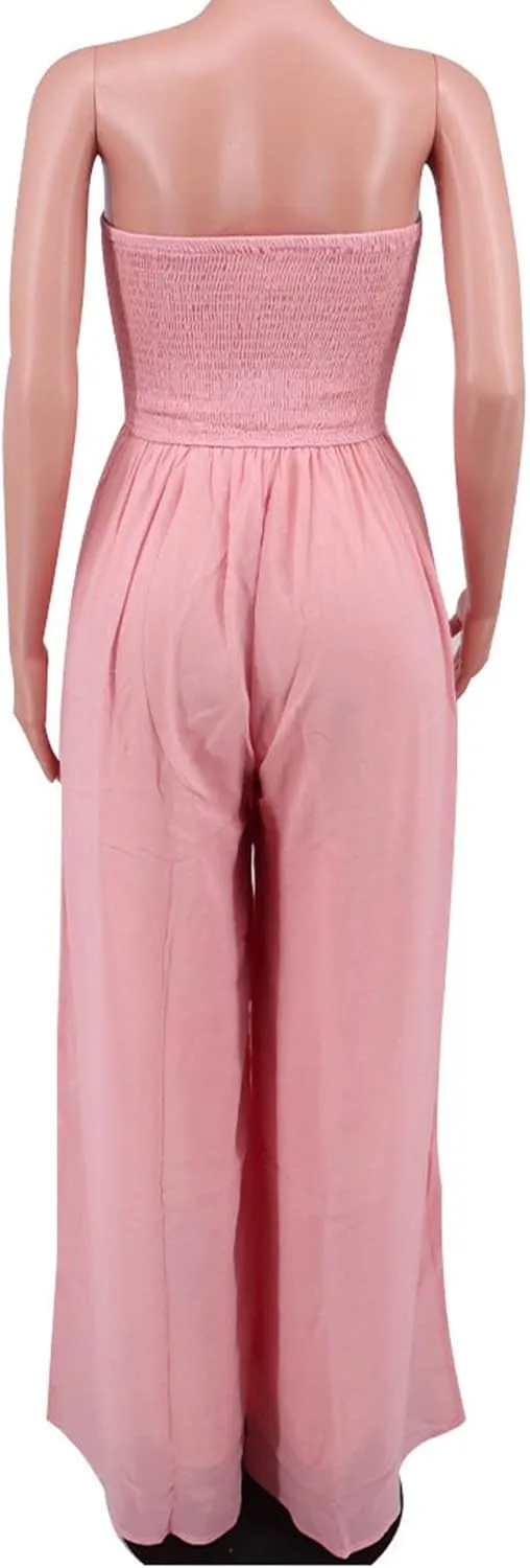 Sexyshine Women's Sexy Off Shoulder Tube Top Rompers High Waist Long Wide Leg Pants Jumpsuits