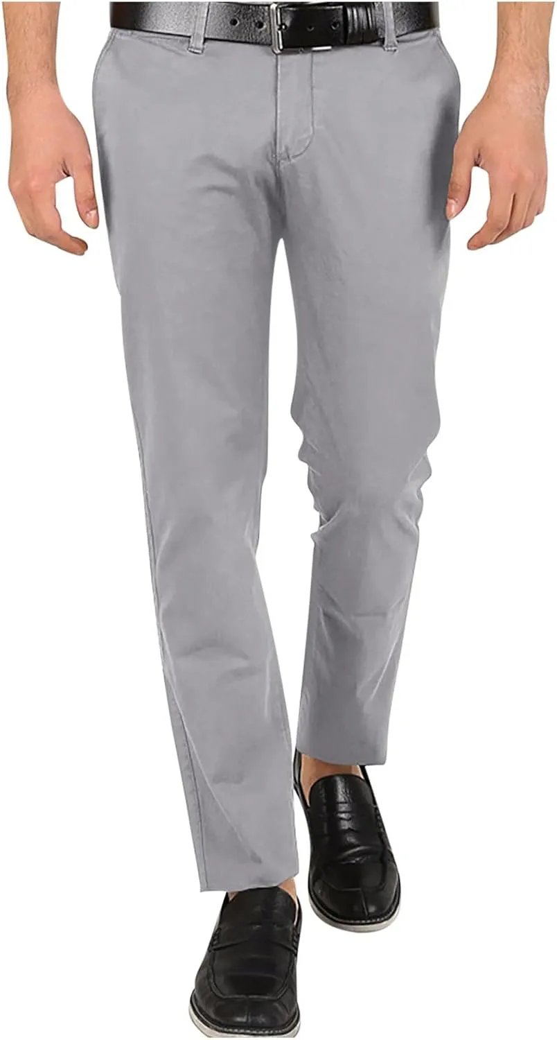 Sinzelimin Men's Suit Pants Fashion Solid Button Zipper Closure Slim Fit Comfy Business Casual Trouser Full Length Sweatpant