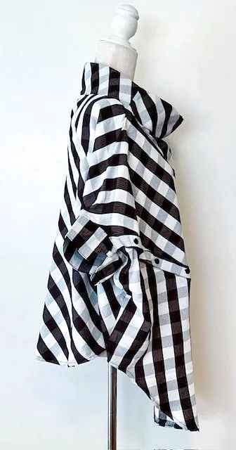 Smart and Chic; Asymmetrical Checked Tunic With Large Tab Collar