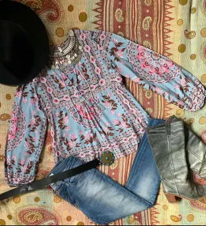 SPELL PANDORA BLOUSE IN AQUARIUM SIZE SMALL XS