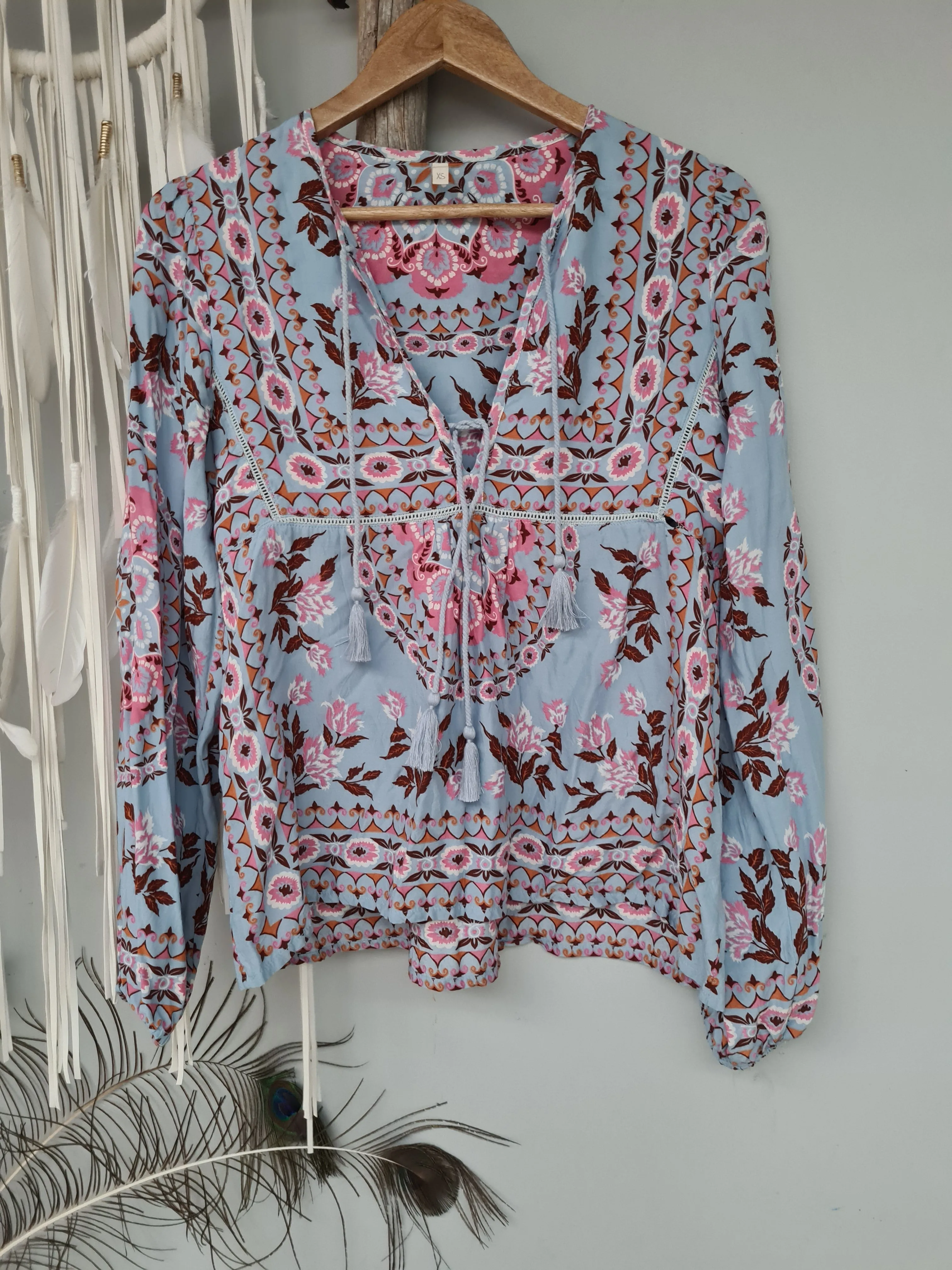 SPELL PANDORA BLOUSE IN AQUARIUM SIZE SMALL XS