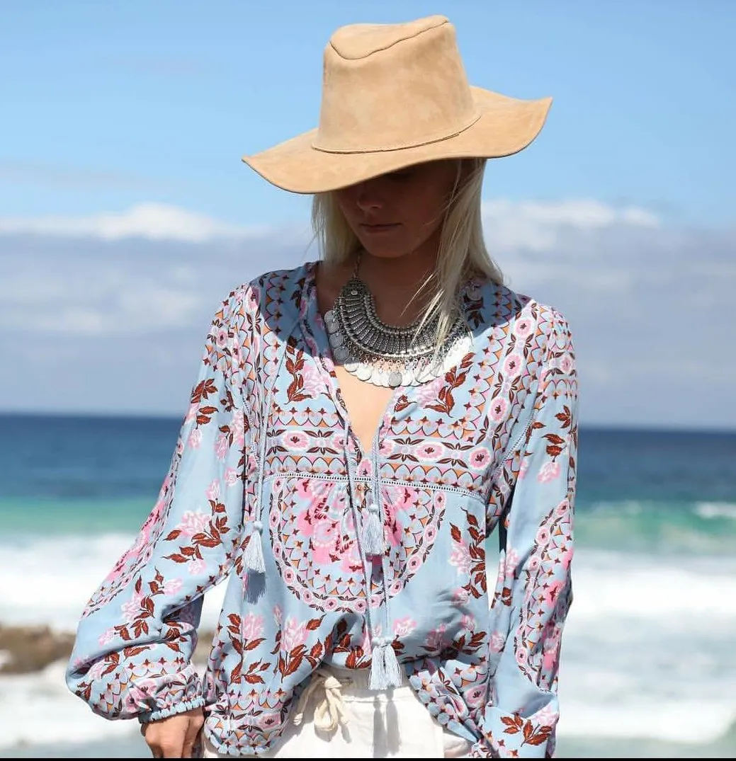 SPELL PANDORA BLOUSE IN AQUARIUM SIZE SMALL XS