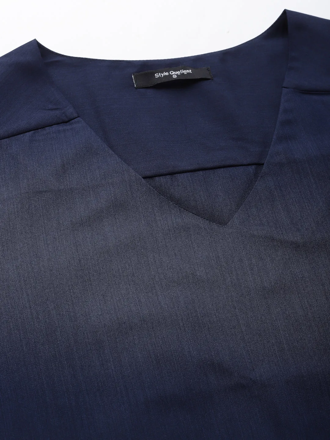 Style Quotient Women solid Navy Cotton Smart Casual Top