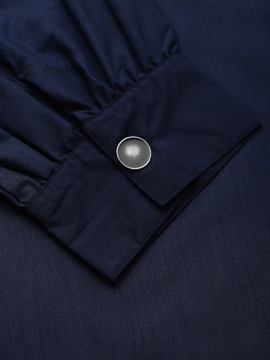 Style Quotient Women solid Navy Cotton Smart Casual Top