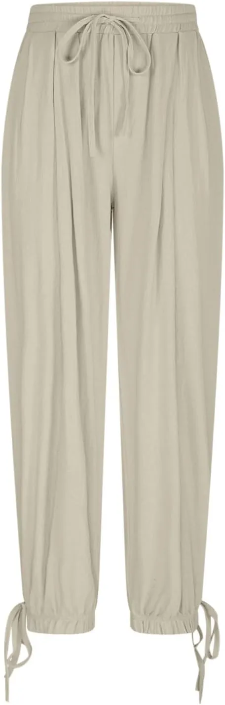Summer Pants for Women Cotton Linen Wide Leg Pants Close Bottom Joggers Elastic Waist Casual Trousers with Pockets