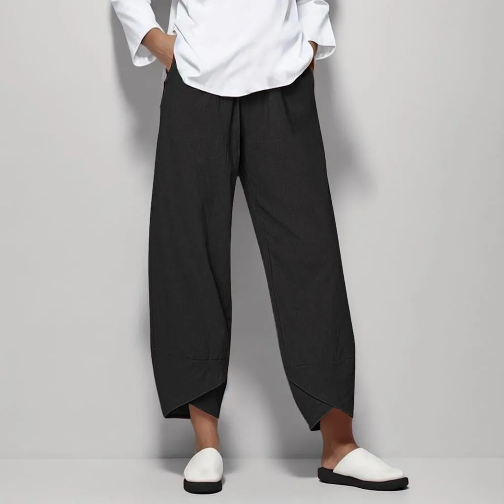 Summer Women Loose Women Straight Summer Pants High Casual Waist Long Solid Cotton Pants Womens High