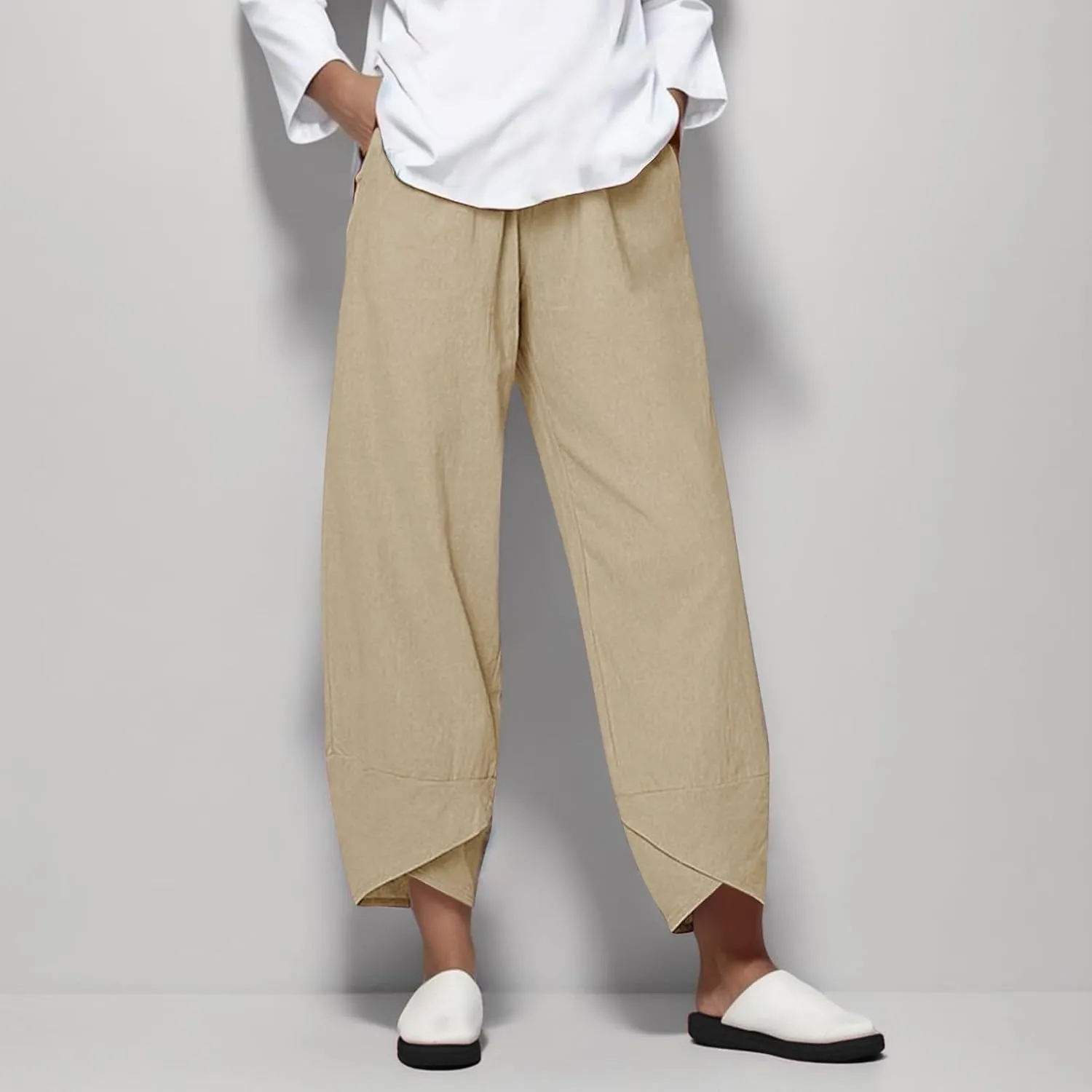 Summer Women Loose Women Straight Summer Pants High Casual Waist Long Solid Cotton Pants Womens High