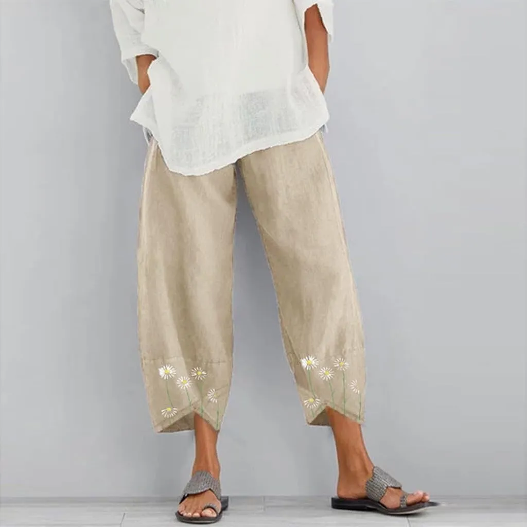 Summer Women Loose Women Straight Summer Pants High Casual Waist Long Solid Cotton Pants Womens High