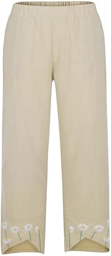 Summer Women Loose Women Straight Summer Pants High Casual Waist Long Solid Cotton Pants Womens High