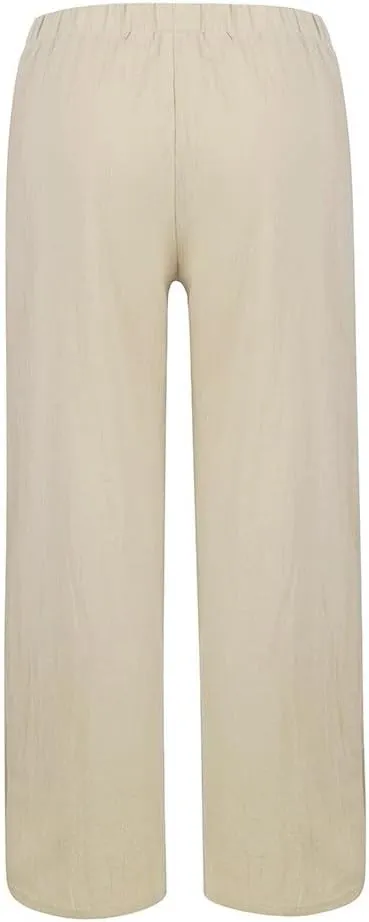 Summer Women Loose Women Straight Summer Pants High Casual Waist Long Solid Cotton Pants Womens High